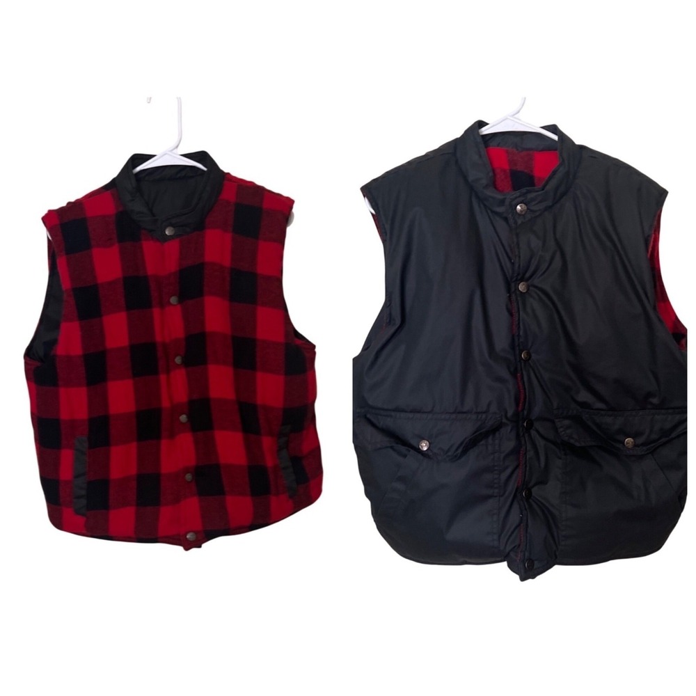 Coleman Mens Reversible Buffalo Plaid & Black Puffer Vest L Outdoors Gorpcore Hi